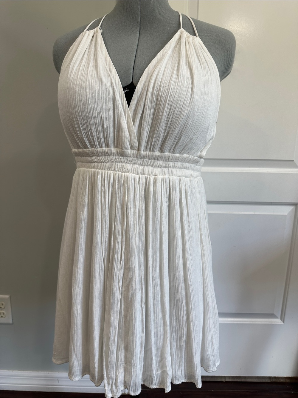HYFVE Cream  boho Halter Midi Dress babydoll L 100% rayon
